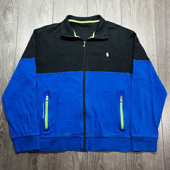 Polo Ralph Performance Zip Sweater Jacket Blue Black XL Extra large Preppy Golf - Picture 1 of 8